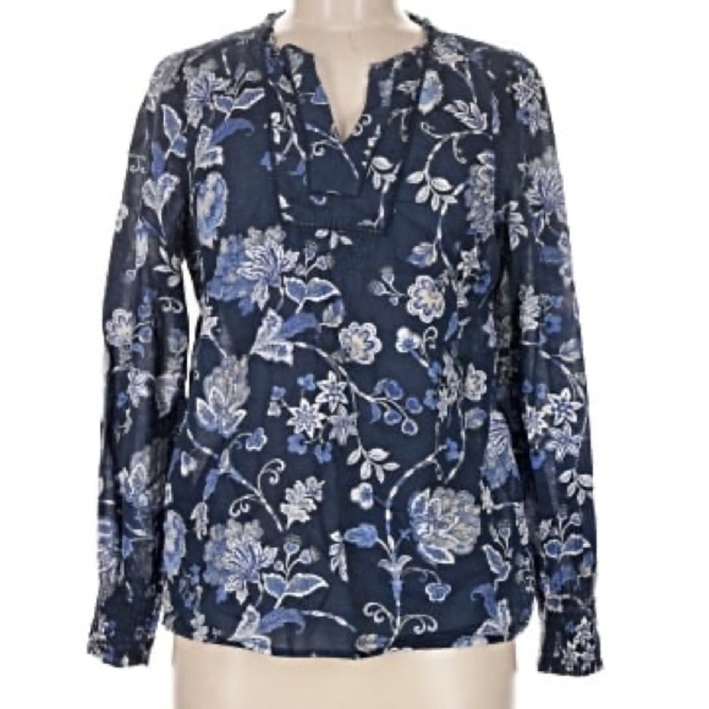 Talbots Blue and White Floral Blouse